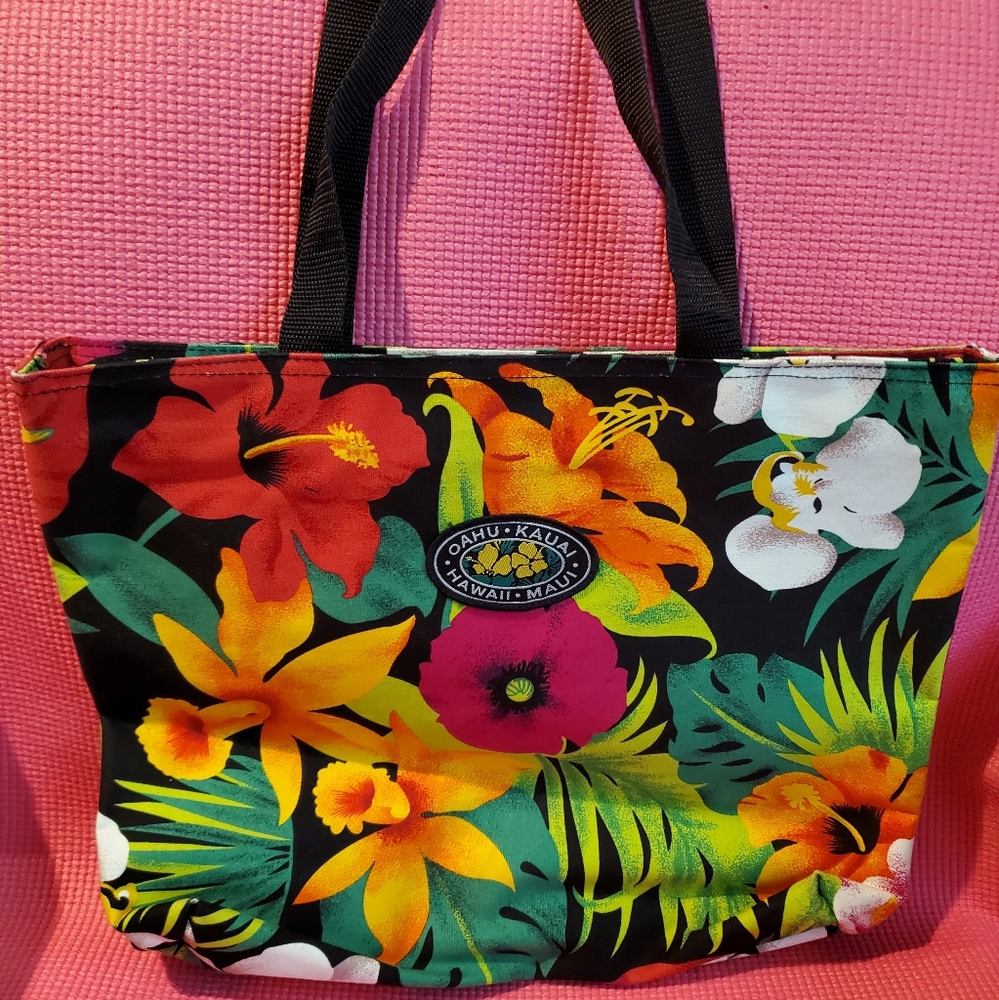 Hawaii Floral Tote Bag - Black and Multicolor